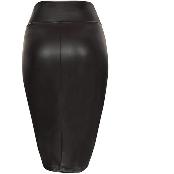 Faux Leather Pencil Skirt Below Knee Length Skirt - Picture 3 of 6